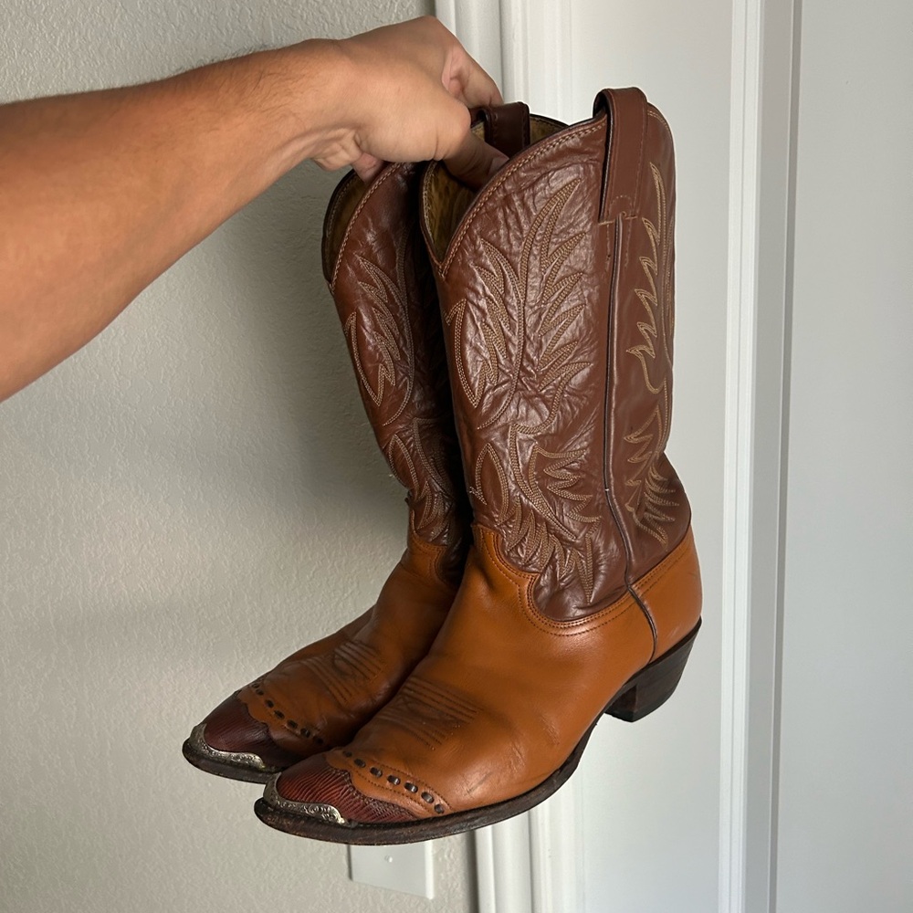 Vintage Justin Boots Brown Sz 10 D Cowboy Western Made In USA Style 1936 - Picture 2 of 7